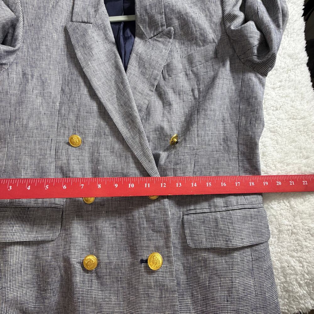 Brooks Brothers Linen Blazer size 12 Navy White Houndstooth Gold Buttons Jacket - Picture 8 of 9